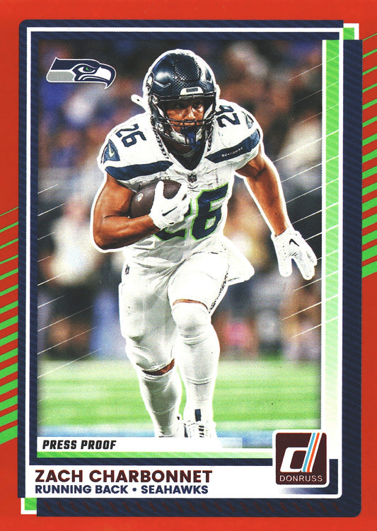 2025 Panini Donruss Press Proofs Red Zach Charbonnet #89 Seattle Seahawks