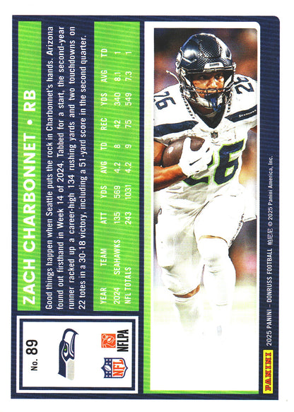 2025 Panini Donruss Press Proofs Red Zach Charbonnet #89 Seattle Seahawks