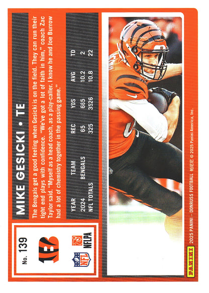 2025 Panini Donruss Press Proofs Red Mike Gesicki #139 Cincinnati Bengals