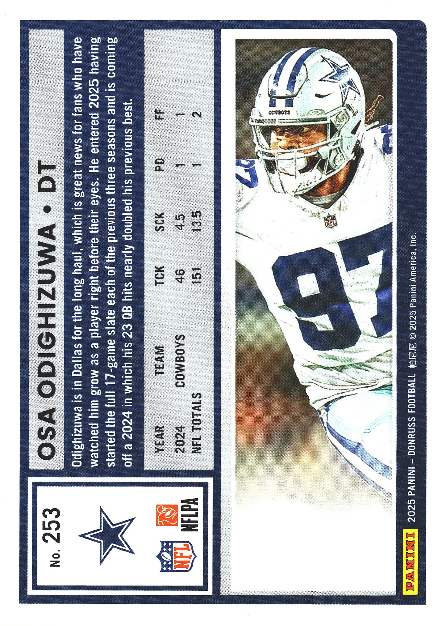 2025 Panini Donruss Press Proofs Red Osa Odighizuwa #253 Dallas Cowboys