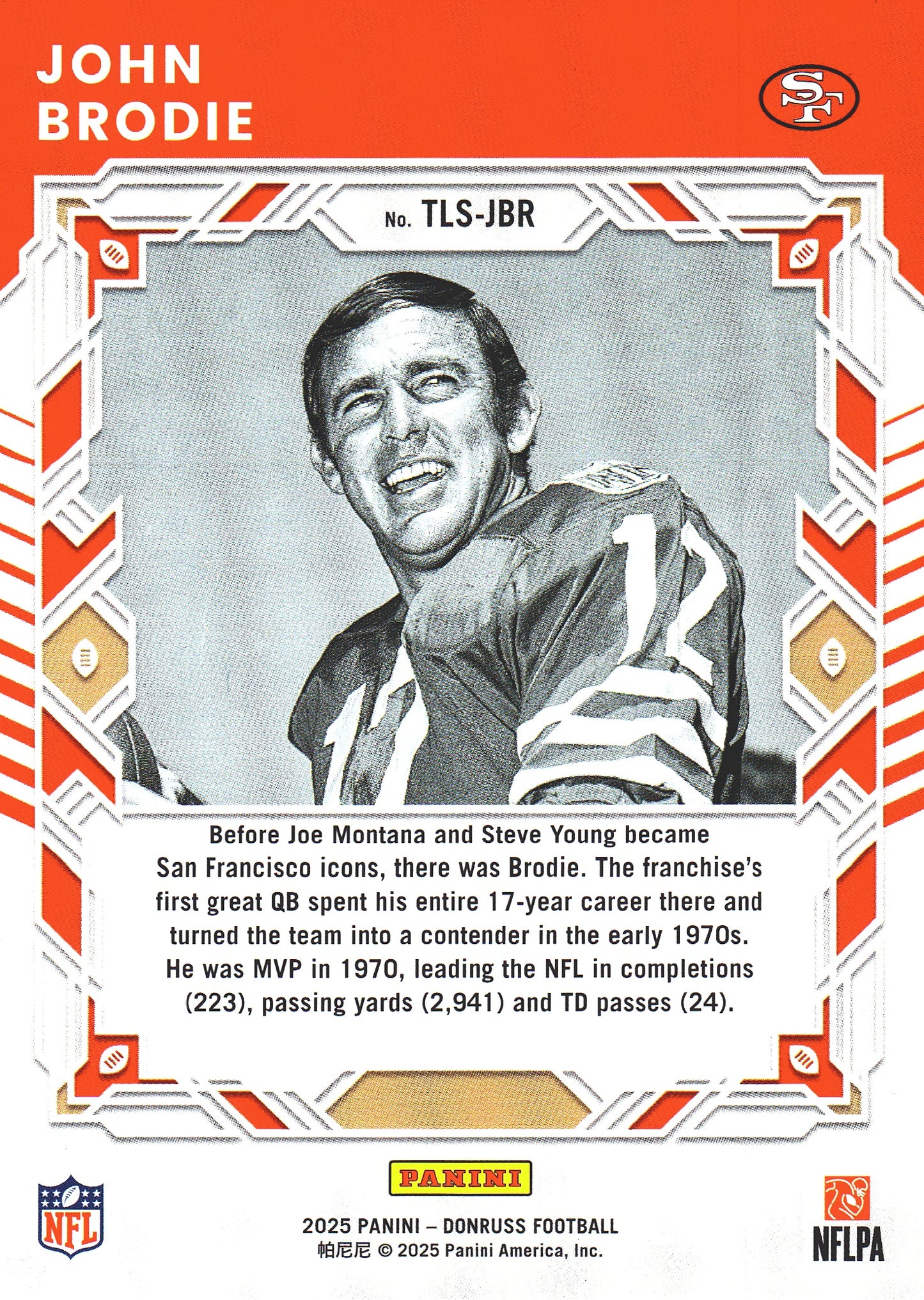 2025 Panini Donruss Legend Series John Brodie #TLS-JBR San Francisco 49ers