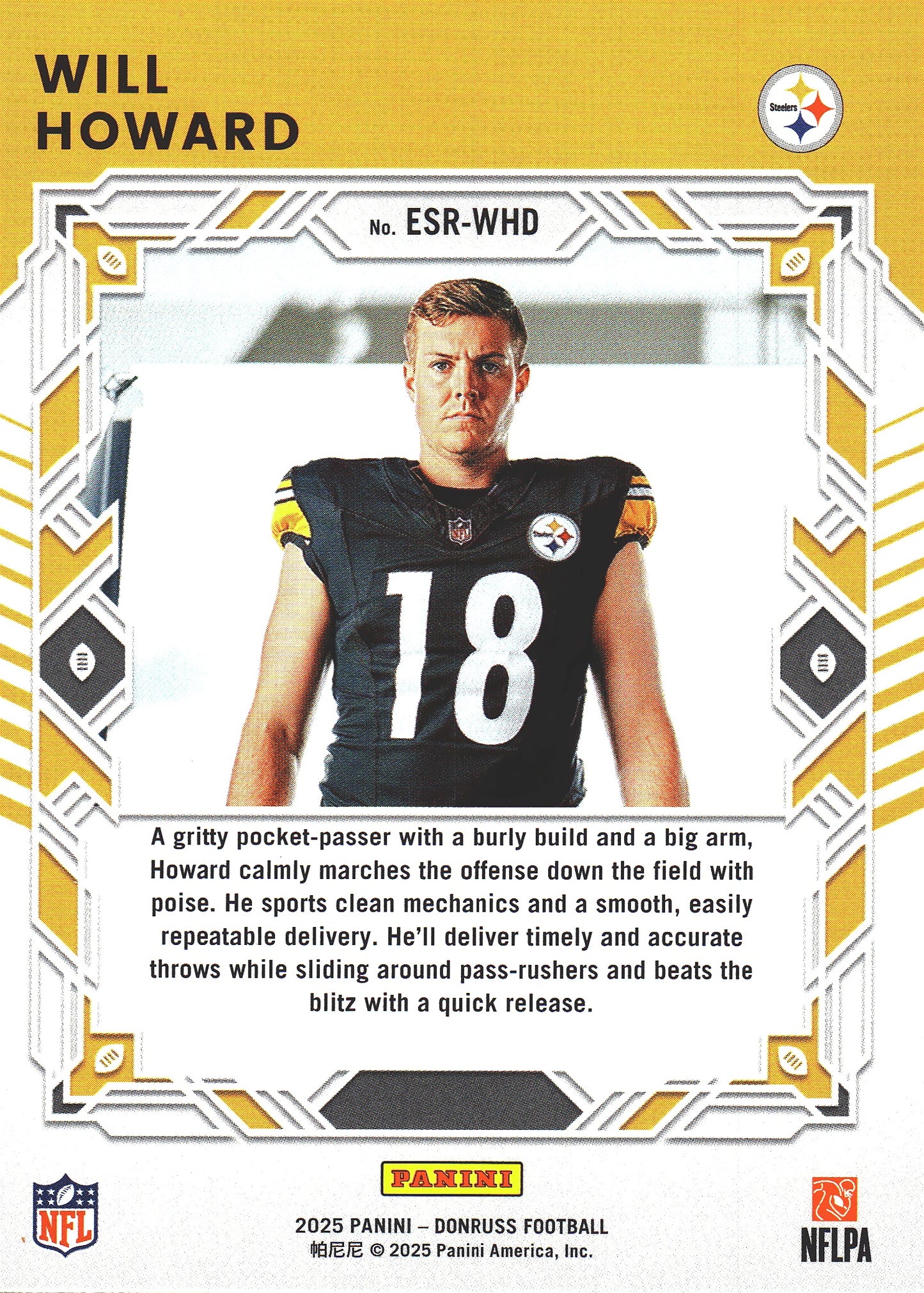 2025 Panini Donruss Elite Series Rookies Will Howard #ESR-WHD Pittsburgh Steelers