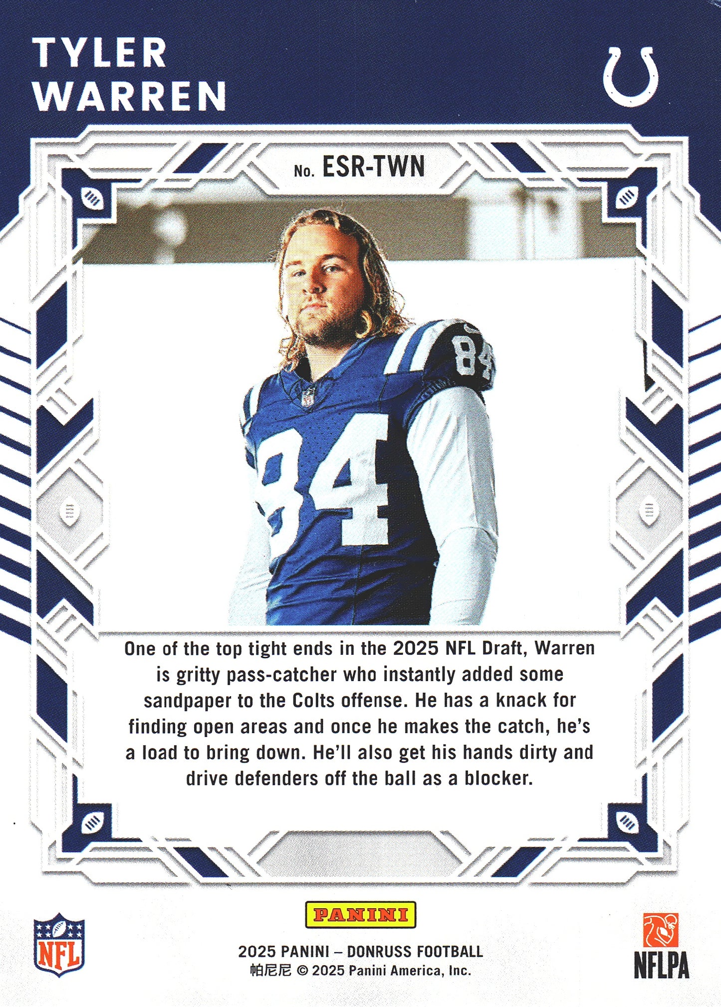 2025 Panini Donruss Elite Series Rookies Tyler Warren #ESR-TWN Indianapolis Colts