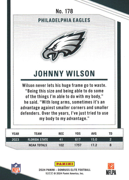 2024 Panini Donruss Elite Johnny Wilson RC /999 #178 Philadelphia Eagles