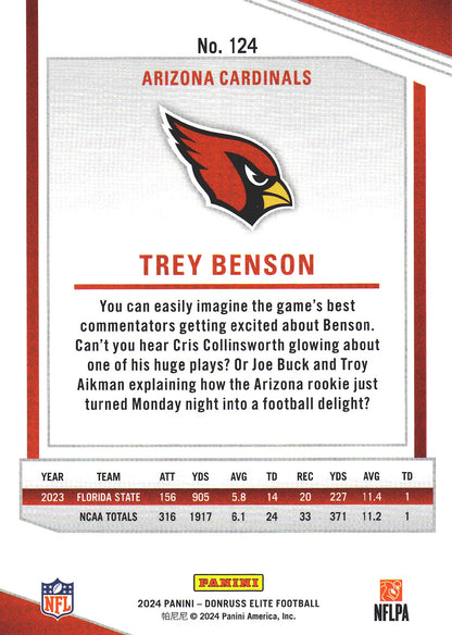 2024 Panini Donruss Elite Trey Benson RC /249 #124 Arizona Cardinals