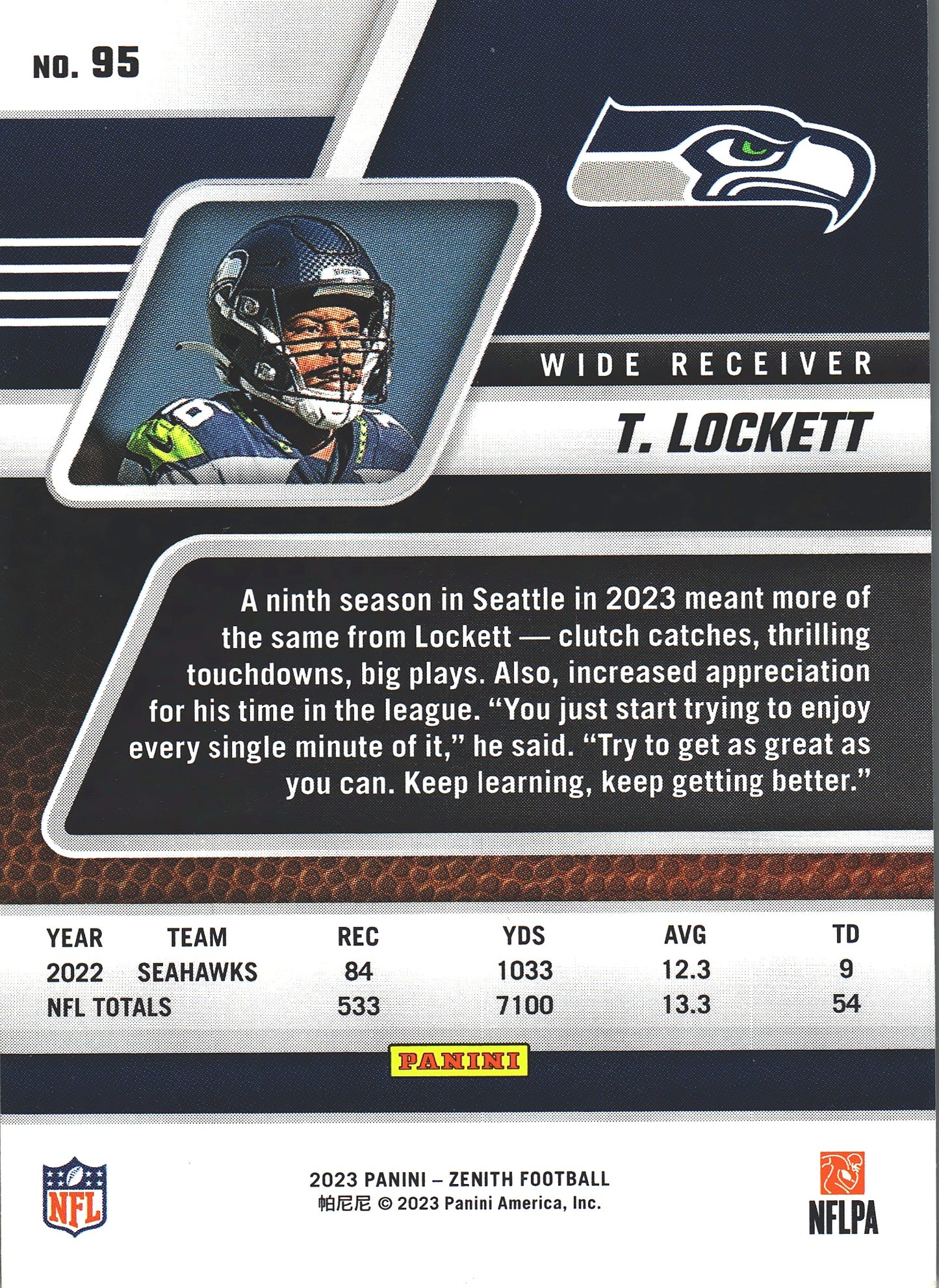 2023 Panini Zenith Tyler Lockett #95 Seattle Seahawks