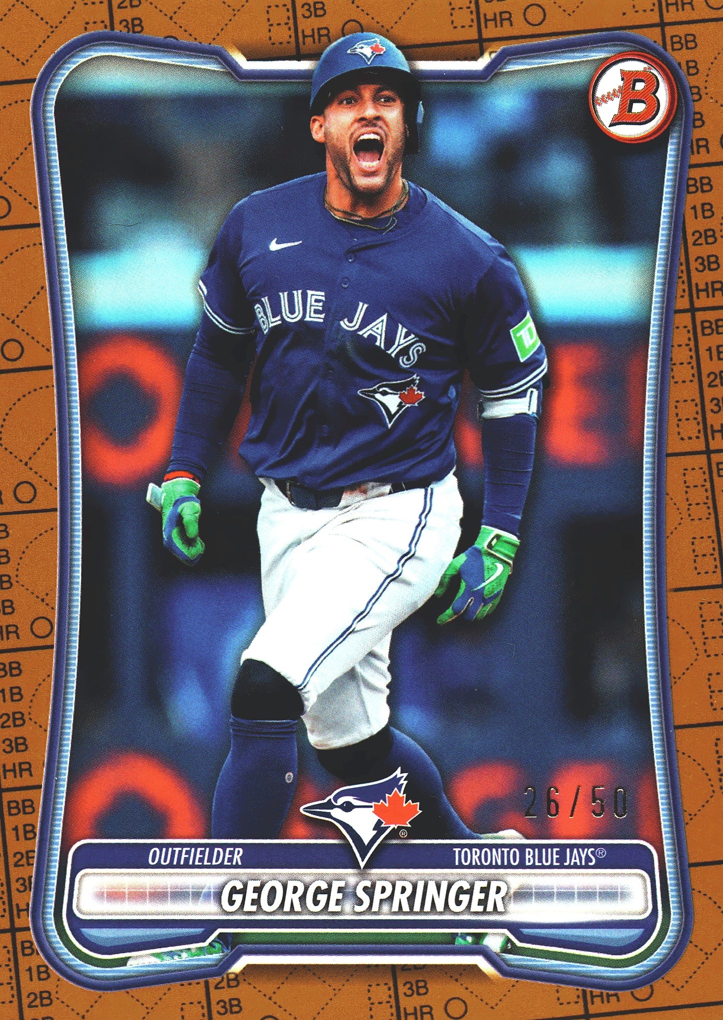 2026 Topps Bowman Gold /50 George Springer #95 Toronto Blue Jays
