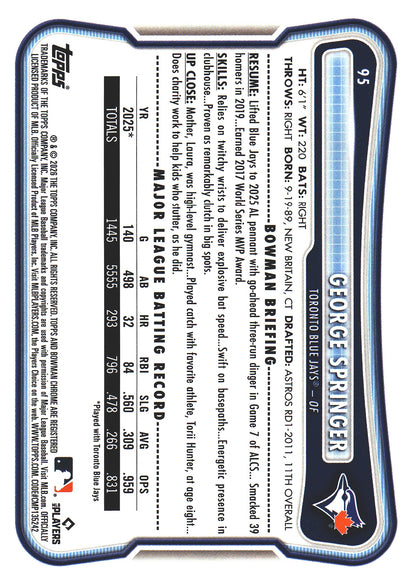 2026 Topps Bowman Gold /50 George Springer #95 Toronto Blue Jays