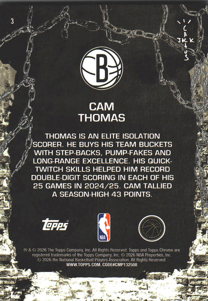 2025 Topps Chrome Cactus Jack Cam Thomas #3 Brooklyn Nets