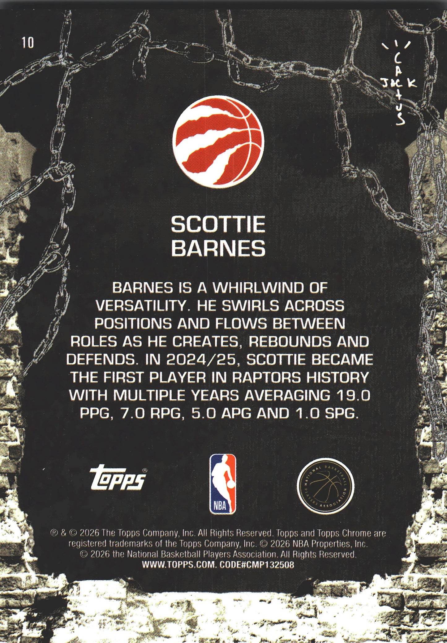 2025 Topps Chrome Cactus Jack Scottie Barnes #10 Toronto Raptors