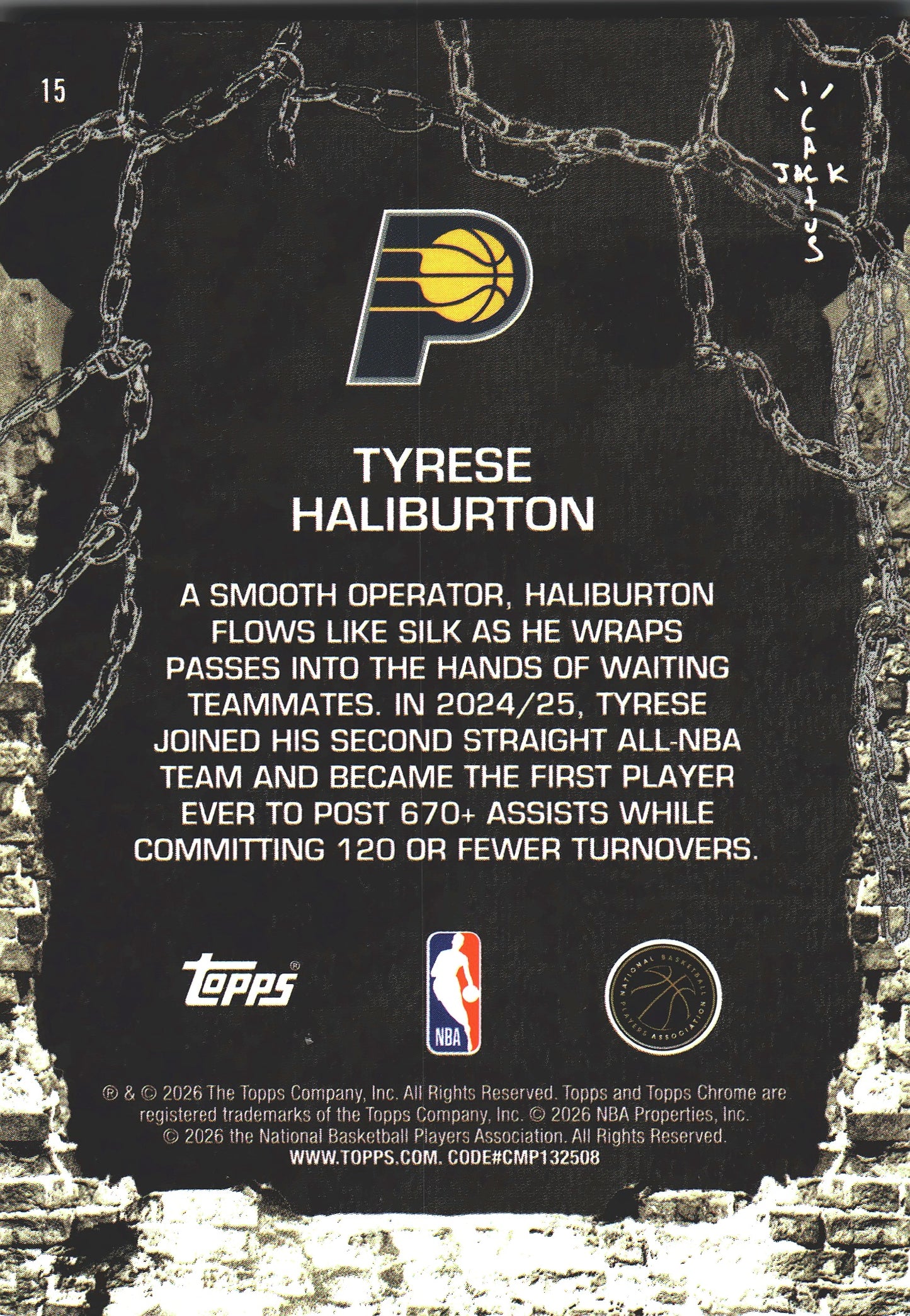 2025 Topps Chrome Cactus Jack Tyrese Haliburton #15 Indiana Pacers