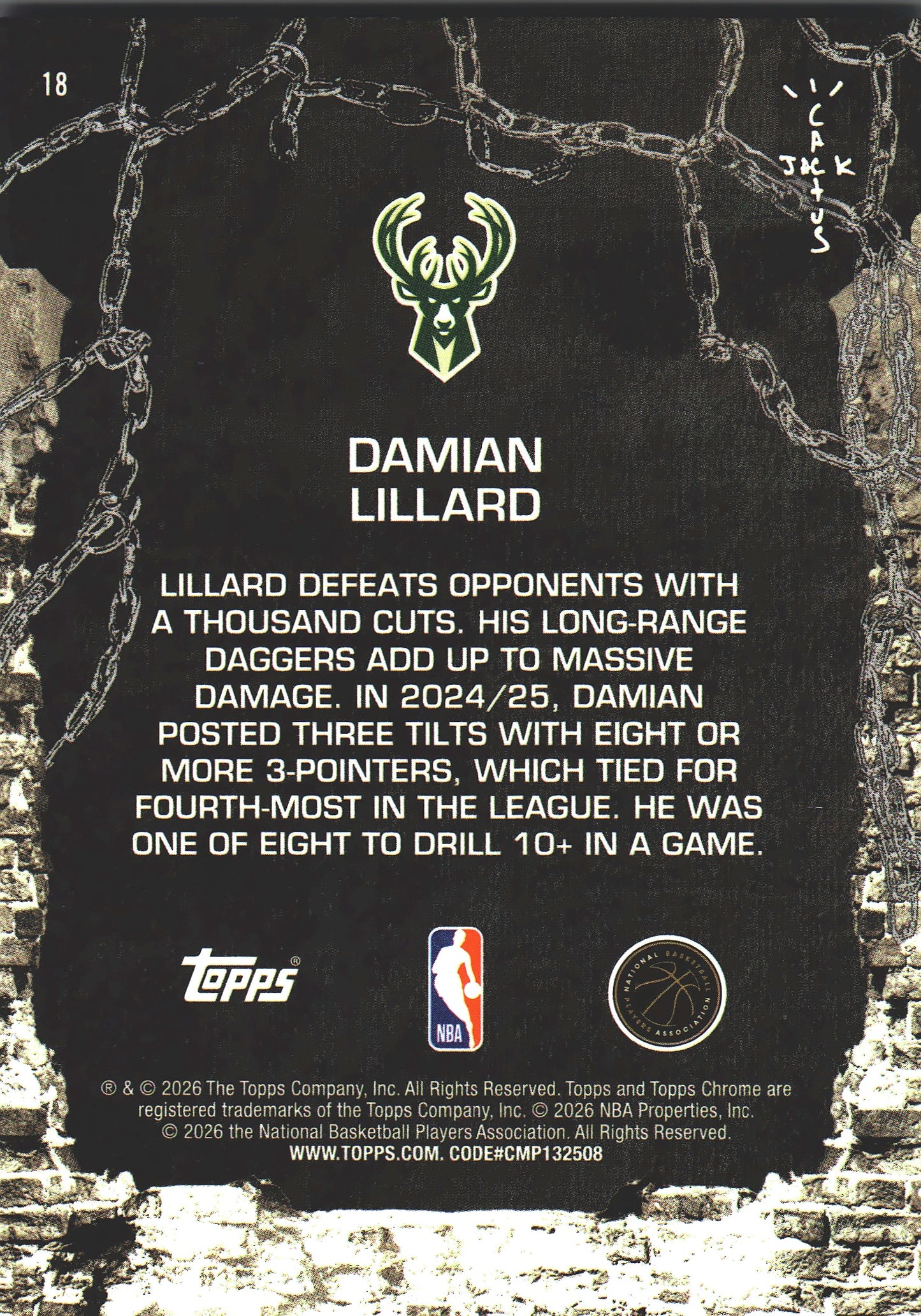 2025 Topps Chrome Cactus Jack Damian Lillard #18 Milwaukee Bucks