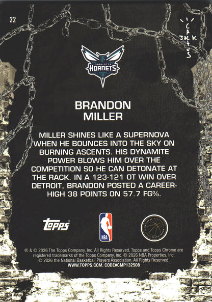 2025 Topps Chrome Cactus Jack Brandon Miller #22 Charlotte Hornets