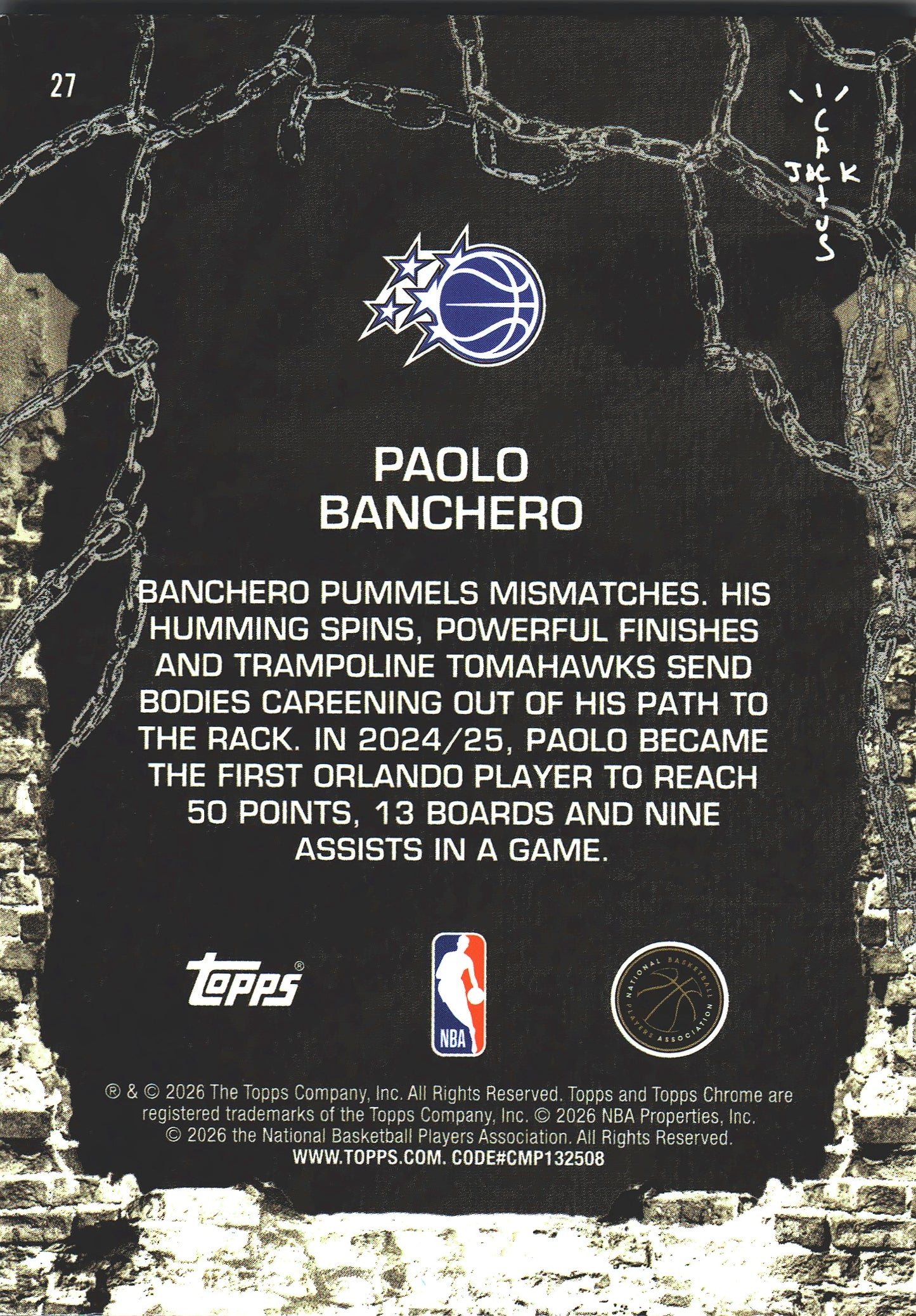 2025 Topps Chrome Cactus Jack Paolo Banchero #27 Orlando Magic