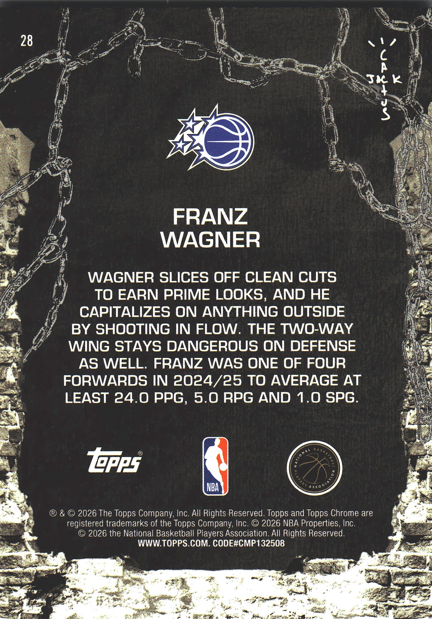 2025 Topps Chrome Cactus Jack Franz Wagner #28 Orlando Magic