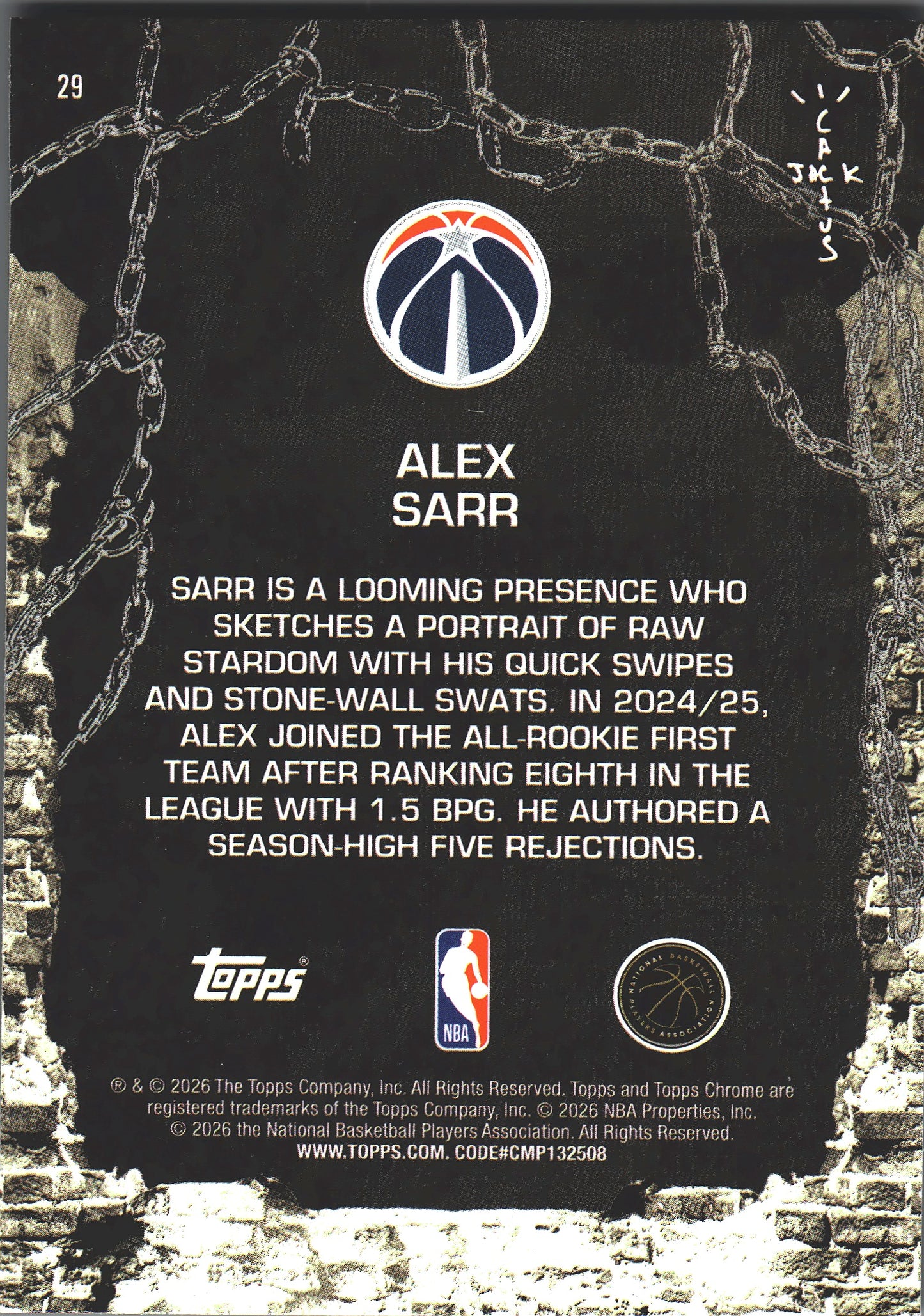 2025 Topps Chrome Cactus Jack Alex Sarr #29 Washington Wizards
