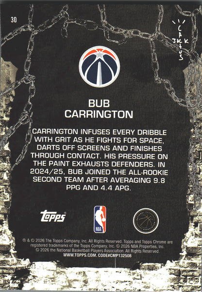 2025 Topps Chrome Cactus Jack Bub Carrington #30 Washington Wizards