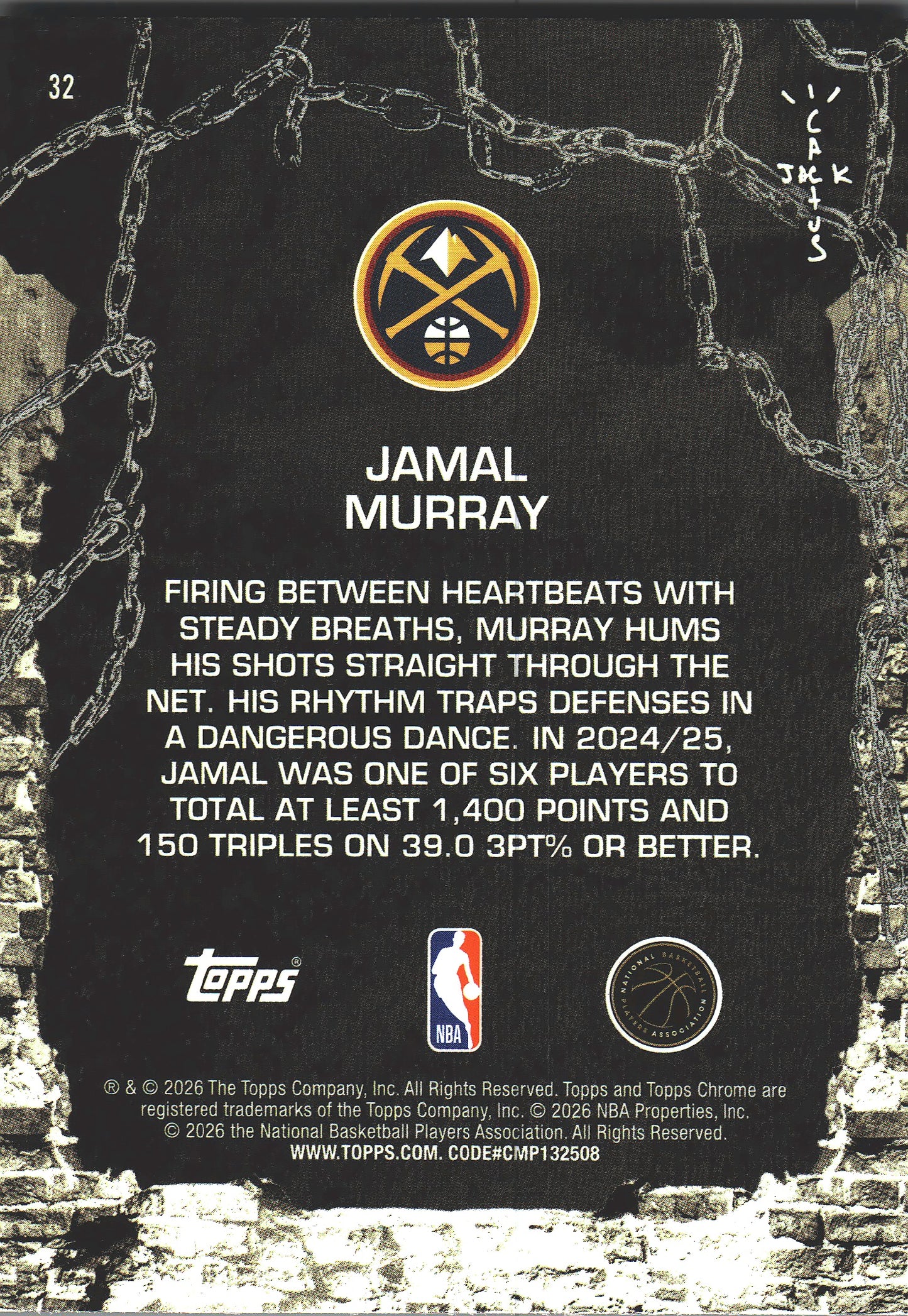 2025 Topps Chrome Cactus Jack Jamal Murray #32 Denver Nuggets