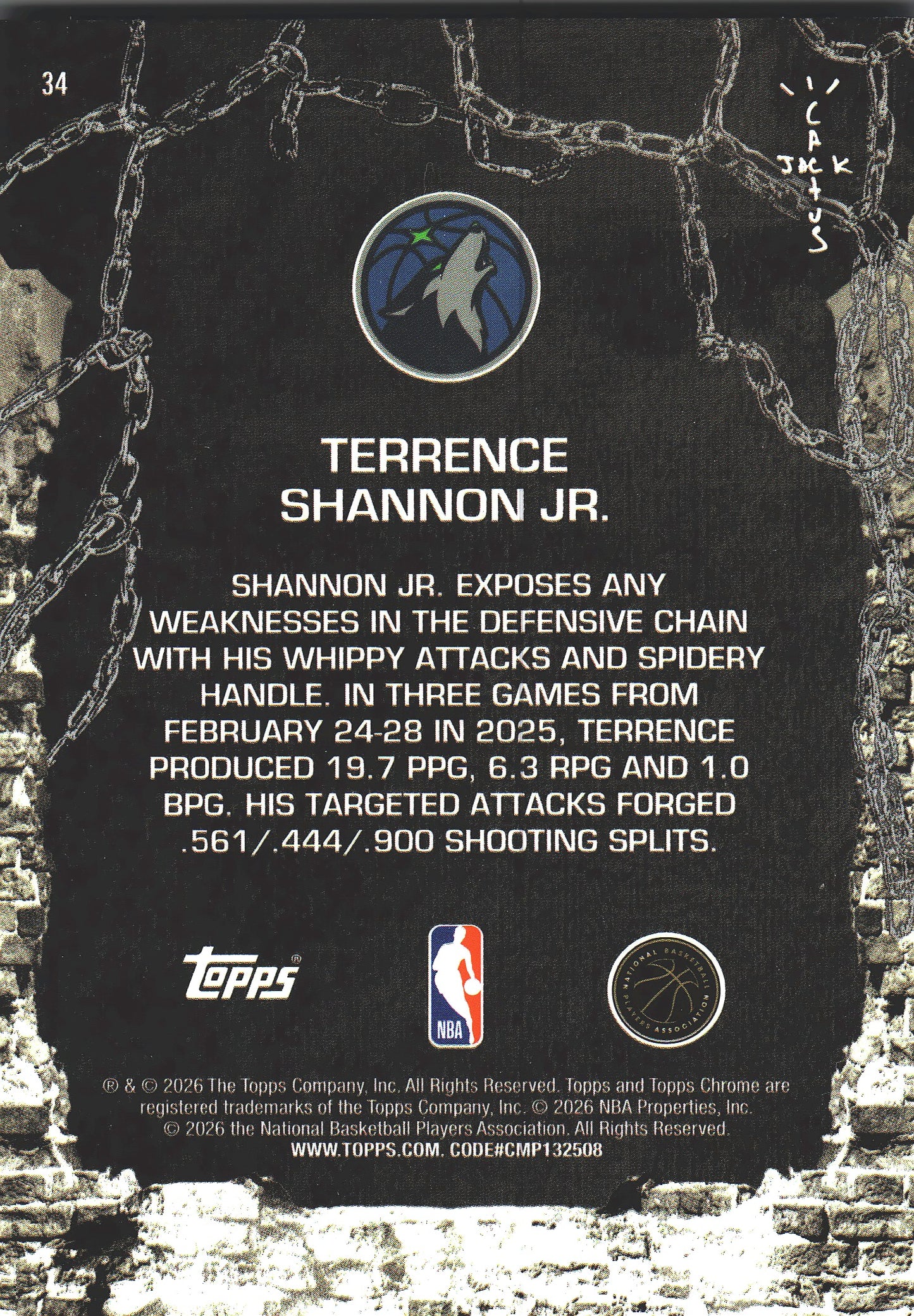 2025 Topps Chrome Cactus Jack Terrence Shannon Jr. #34 Minnesota Timberwolves