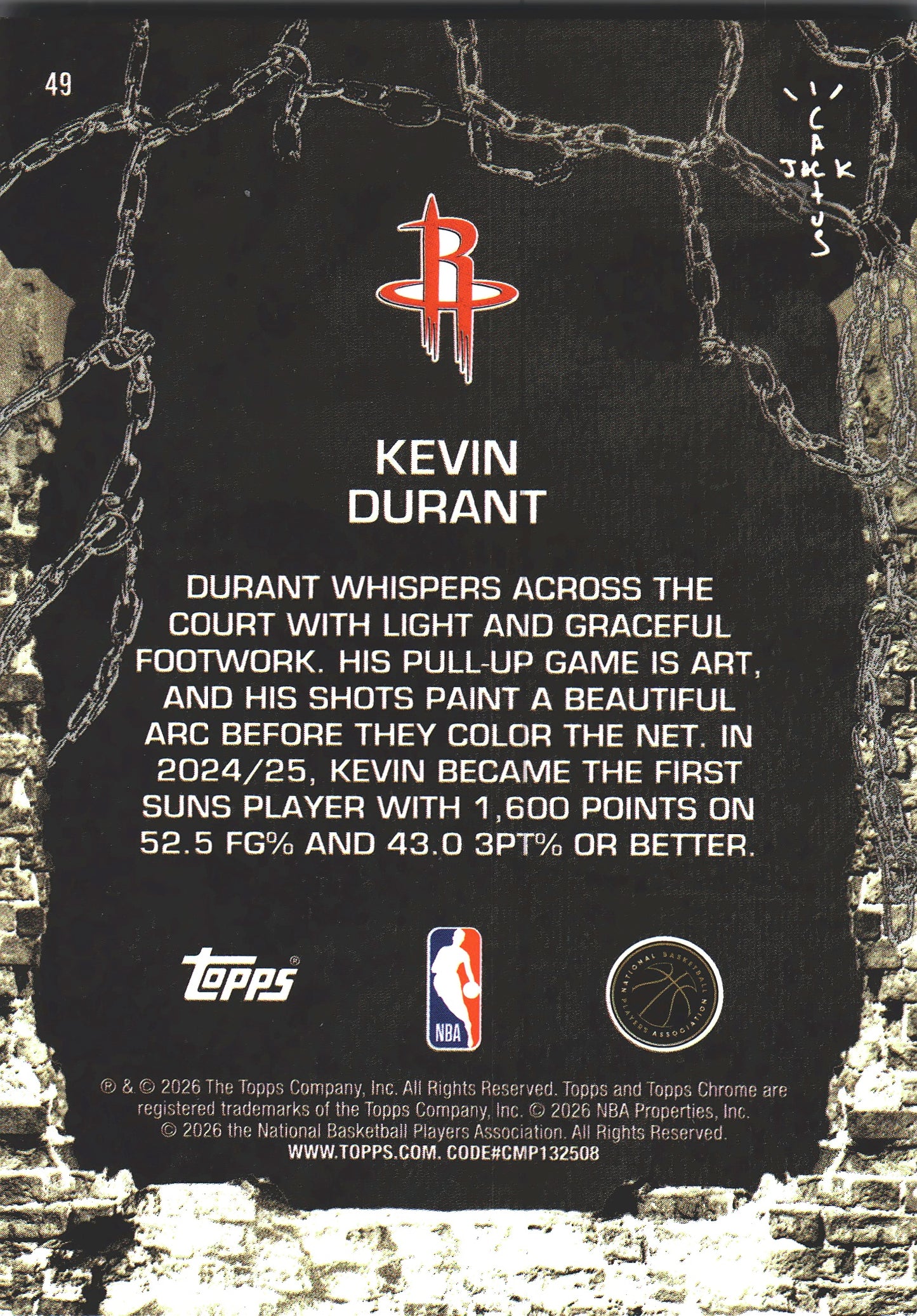 2025 Topps Chrome Cactus Jack Kevin Durant #49 Houston Rockets