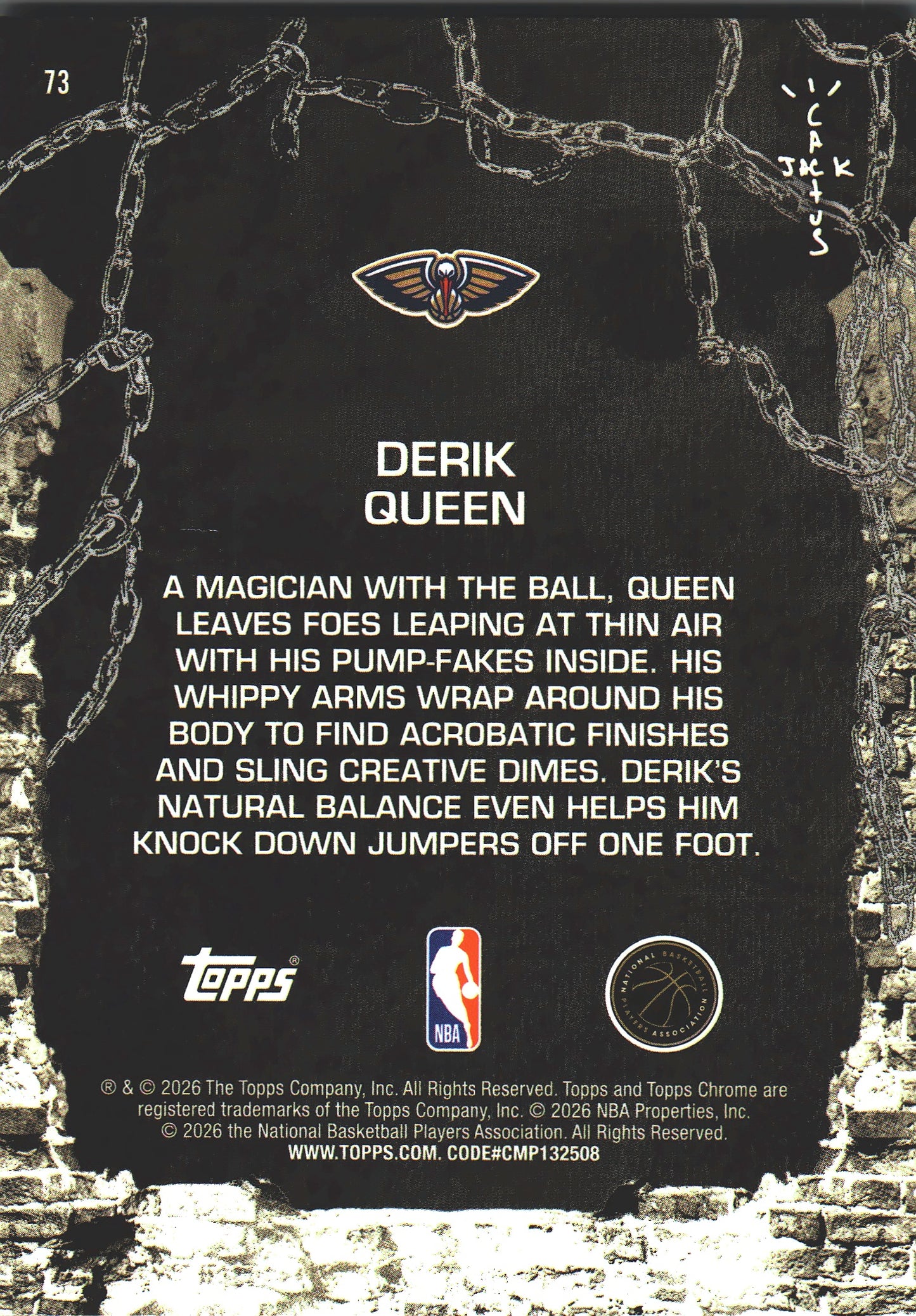 2025 Topps Chrome Cactus Jack Derik Queen RC #73 New Orleans Pelicans