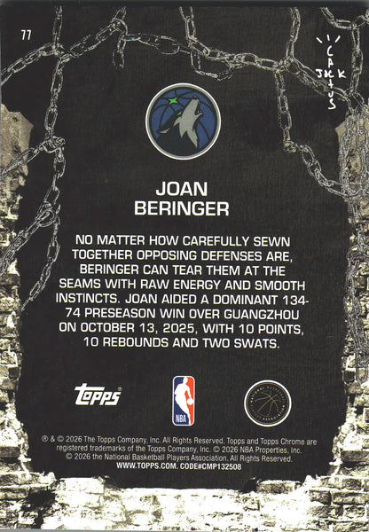 2025 Topps Chrome Cactus Jack Joan Beringer RC #77 Minnesota Timberwolves