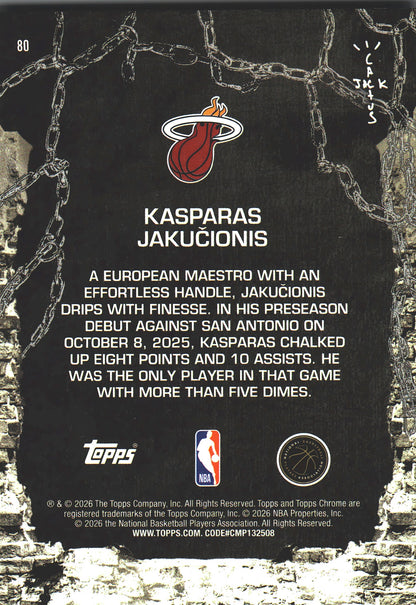 2025 Topps Chrome Cactus Jack Kasparas Jakučionis RC #80 Miami Heat