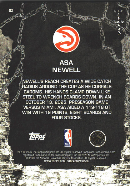 2025 Topps Chrome Cactus Jack Asa Newell RC #83 Atlanta Hawks