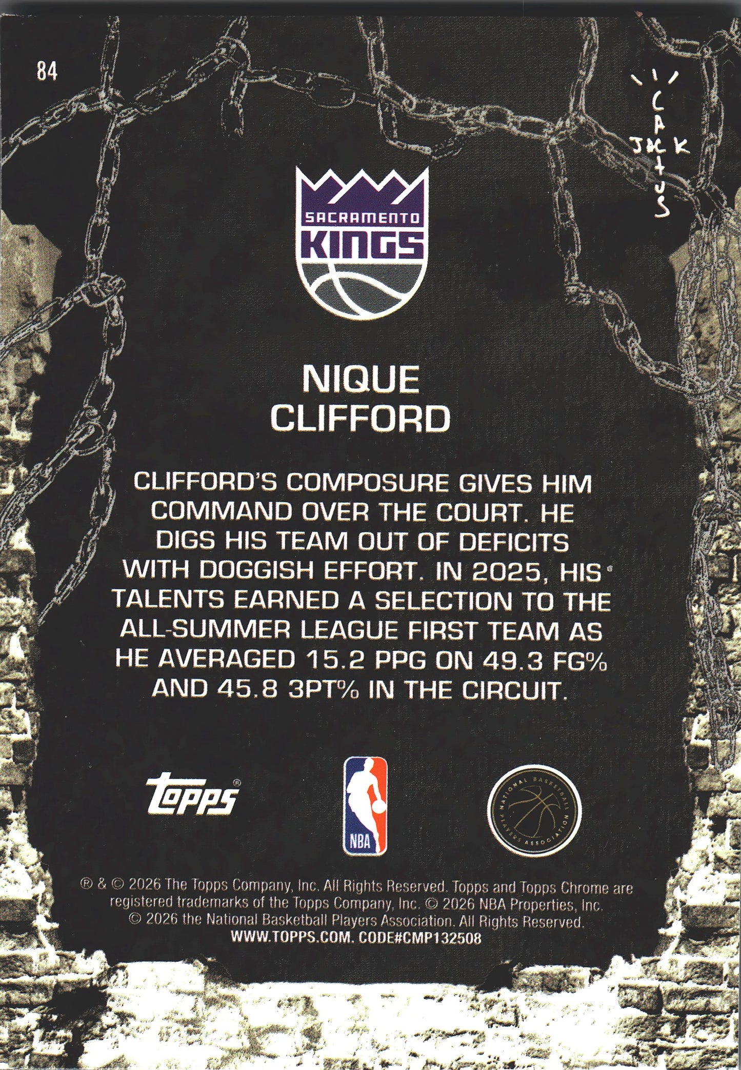 2025 Topps Chrome Cactus Jack Nique Clifford RC #84 Sacramento Kings