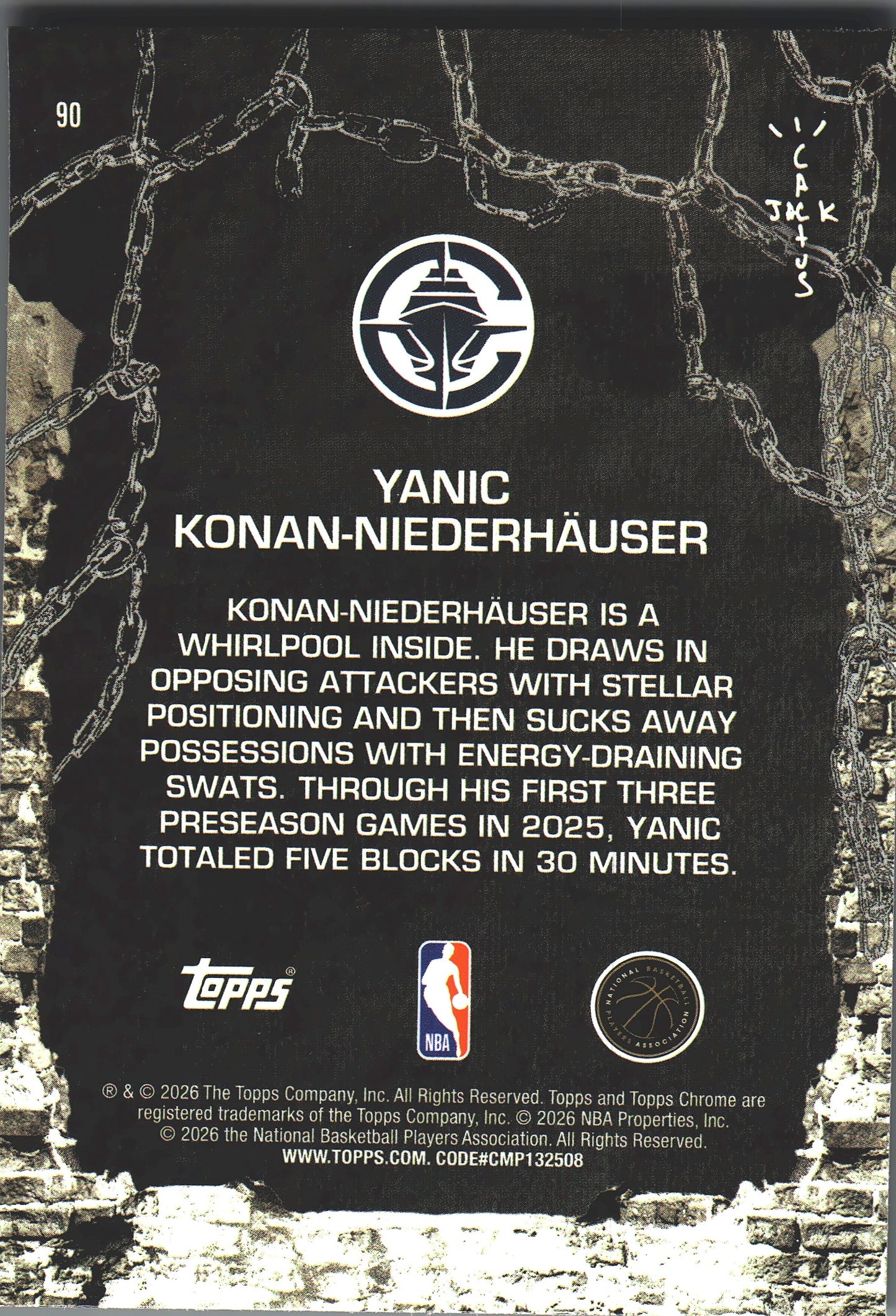 2025 Topps Chrome Cactus Jack Yanic Konan-Niederhäuser RC #90 Los Angeles Clippers