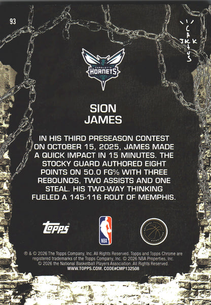 2025 Topps Chrome Cactus Jack Sion James RC #93 Charlotte Hornets
