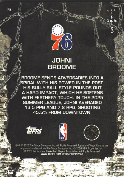 2025 Topps Chrome Cactus Jack Johni Broome RC #95 Philadelphia 76ers