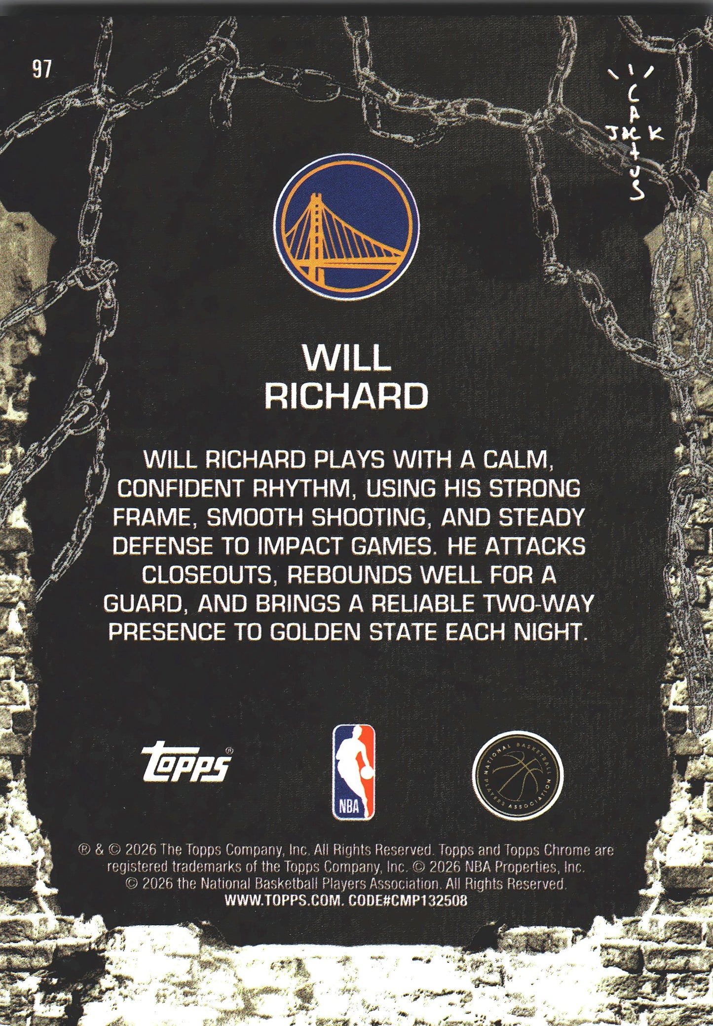 2025 Topps Chrome Cactus Jack Will Richard RC #97 Golden State Warriors