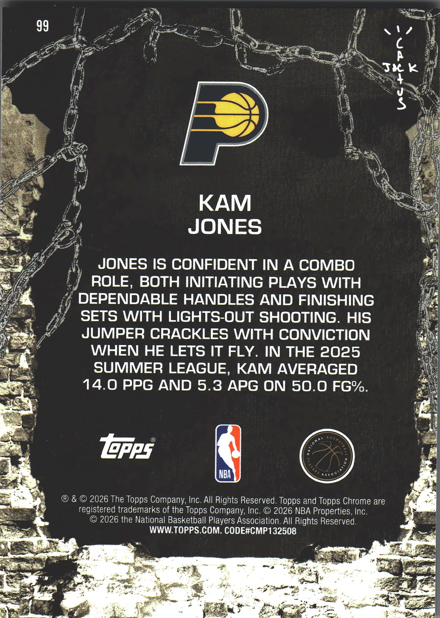 2025 Topps Chrome Cactus Jack Kam Jones RC #99 Indiana Pacers