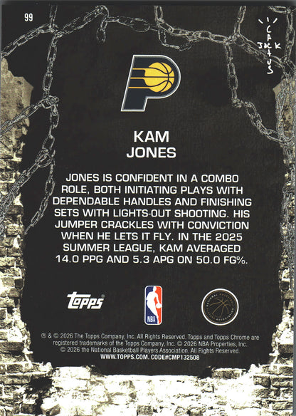 2025 Topps Chrome Cactus Jack Kam Jones RC #99 Indiana Pacers