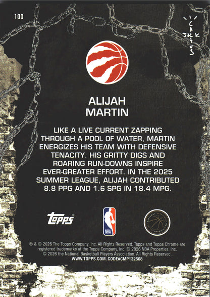 2025 Topps Chrome Cactus Jack Alijah Martin RC #100 Toronto Raptors