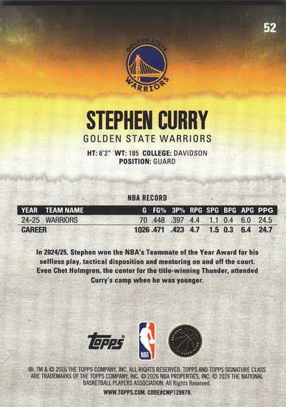 2025 Topps Signature Class Stephen Curry #52 Golden State Warriors