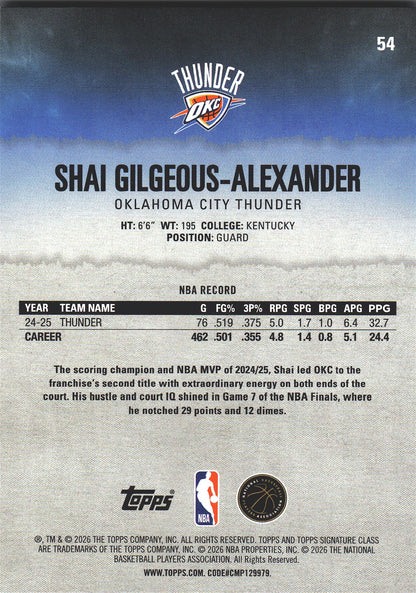2025 Topps Signature Class Shai Gilgeous-Alexander #54 Oklahoma City Thunder