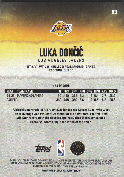 2025 Topps Signature Class Luka Dončić #83 Los Angeles Lakers
