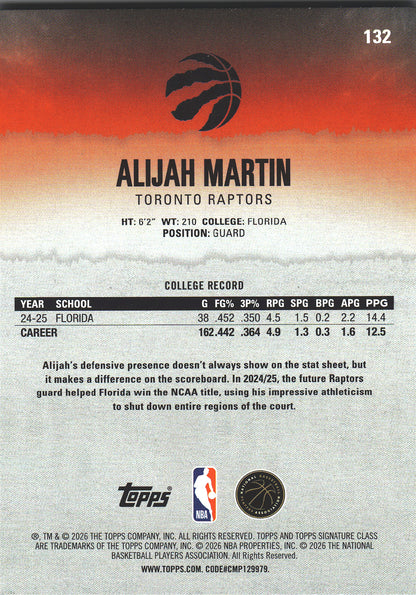2025 Topps Signature Class Alijah Martin RC #132 Toronto Raptors