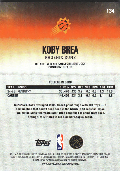 2025 Topps Signature Class Koby Brea RC #134 Phoenix Suns