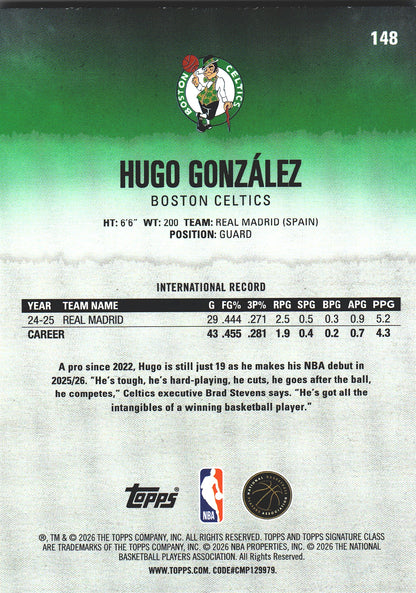 2025 Topps Signature Class Hugo González RC #148 Boston Celtics