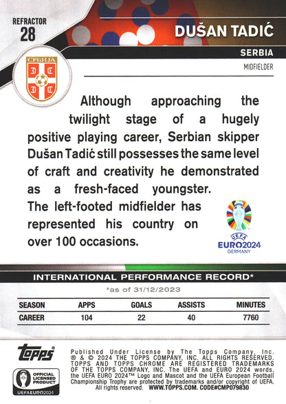 2024 Topps Chrome EURO Refractor Dušan Tadić #28 Serbie