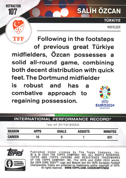 2024 Topps Chrome EURO Refractor Salih Özcan #107 Turquie