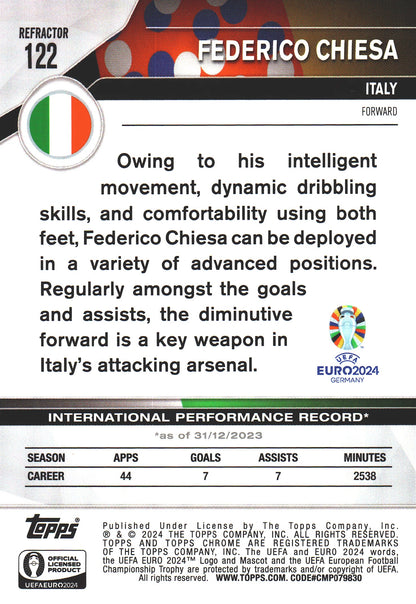 2024 Topps Chrome EURO Refractor Federico Chiesa #122 Italie