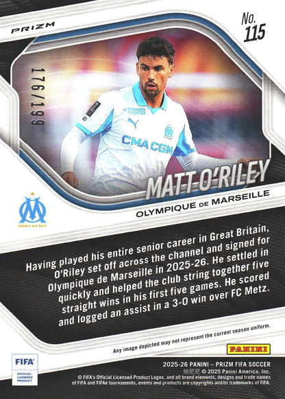 2025 Panini Prizm FIFA Blue /199 Matt O’Riley #115 Marseille