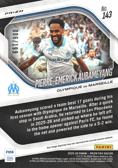 2025 Panini Prizm FIFA Blue /199 Pierre-Emerick Aubameyang #143 Marseille