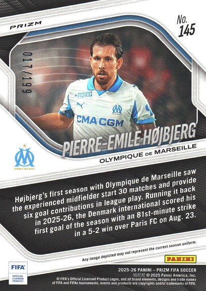 2025 Panini Prizm FIFA Blue /199 Pierre-Emile Højbjerg #145 Marseille
