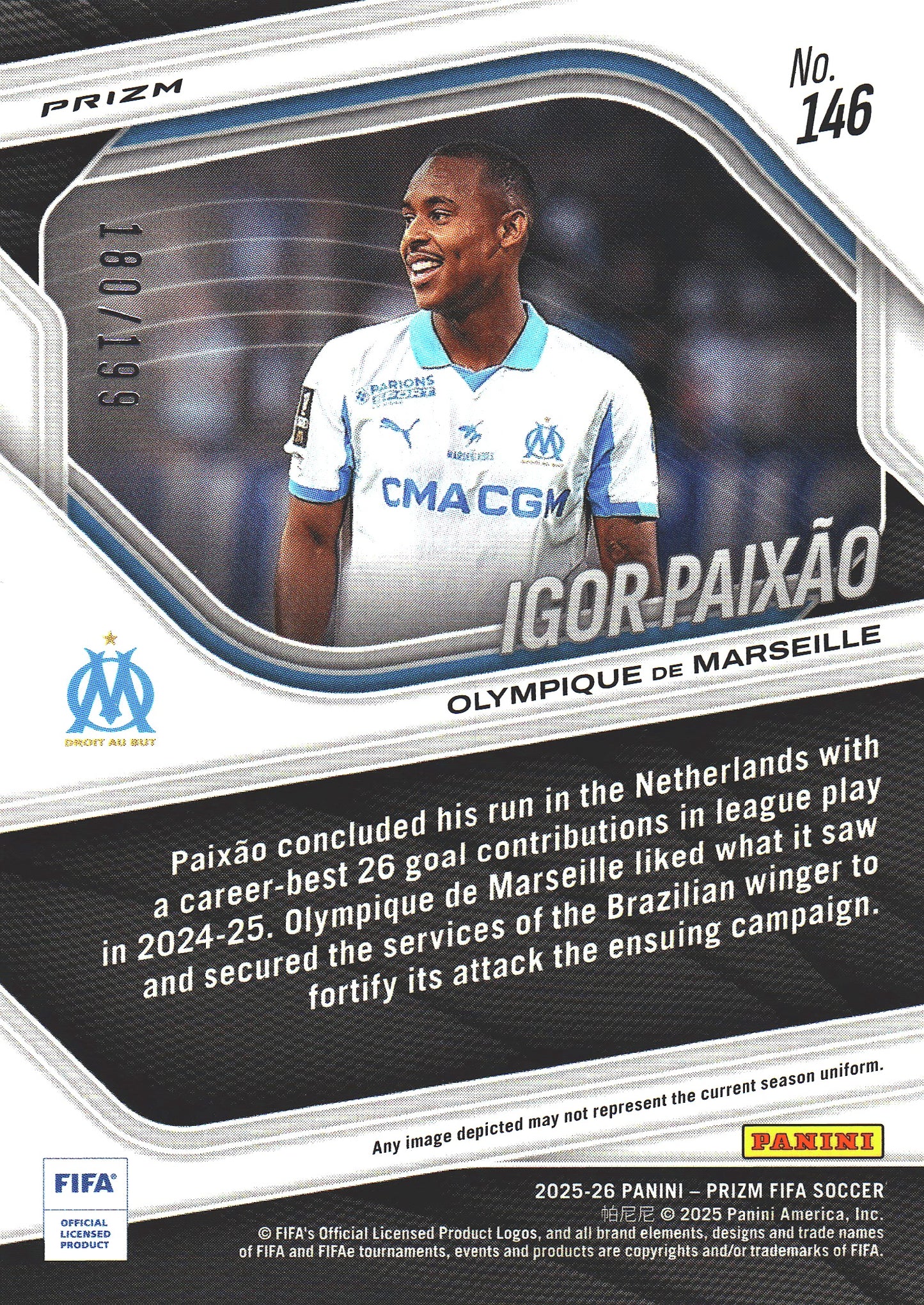 2025 Panini Prizm FIFA Blue /199 Igor Paixão #146 Marseille