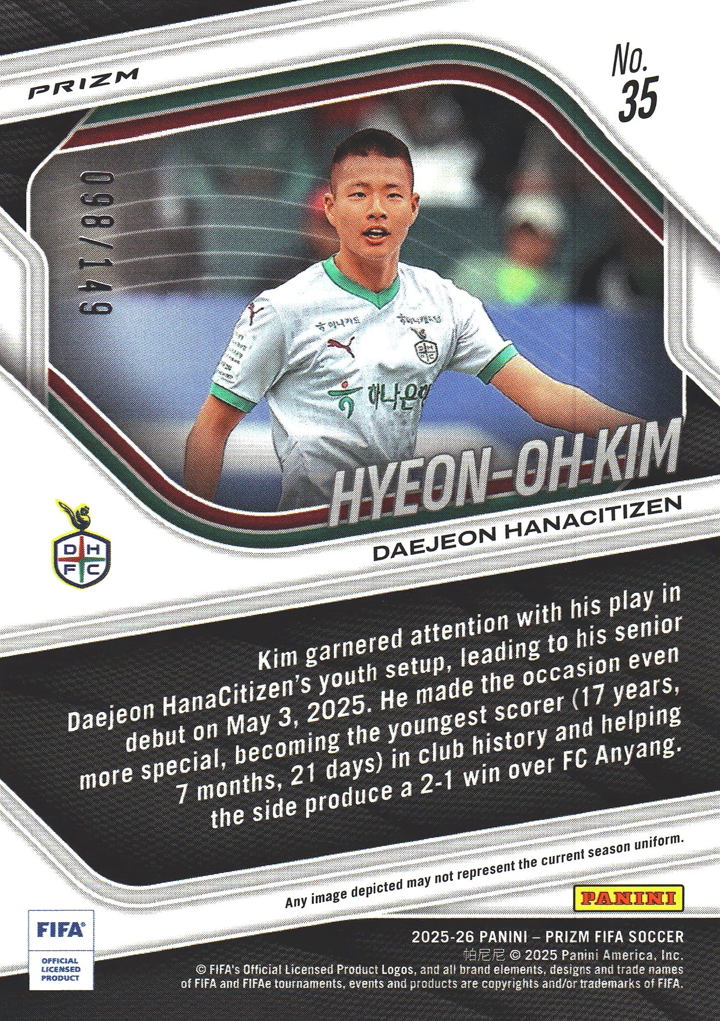 2025 Panini Prizm FIFA Red /149 Hyeon-Oh Kim #35 Daejeon Hana Citizen